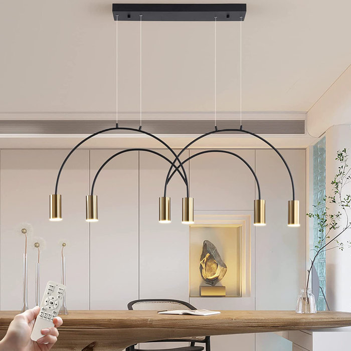 Everly Quinn Modern Pendant Light Fixture, Dimmable Led Black Gold